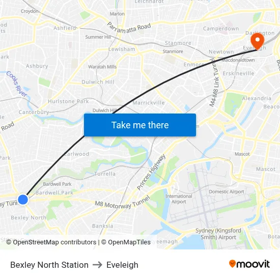 Bexley North Station to Eveleigh map