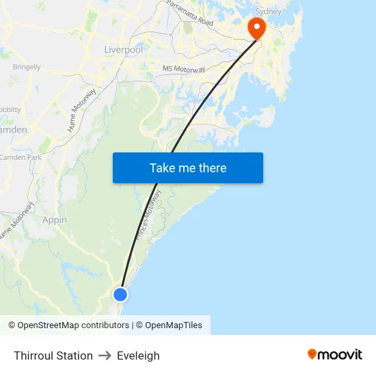 Thirroul Station to Eveleigh map