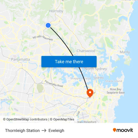 Thornleigh Station to Eveleigh map