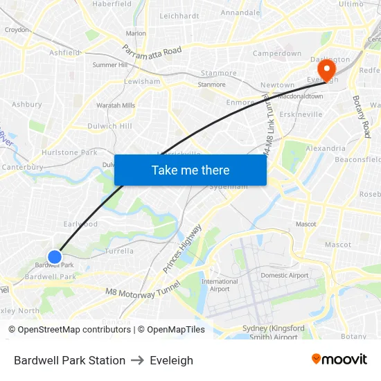 Bardwell Park Station to Eveleigh map