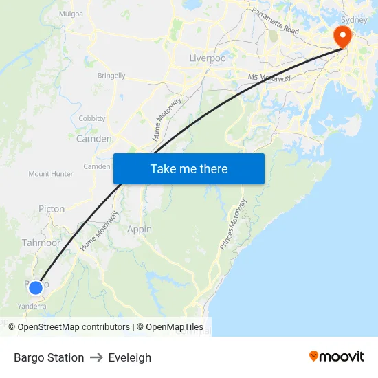 Bargo Station to Eveleigh map