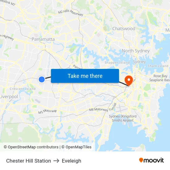 Chester Hill Station to Eveleigh map