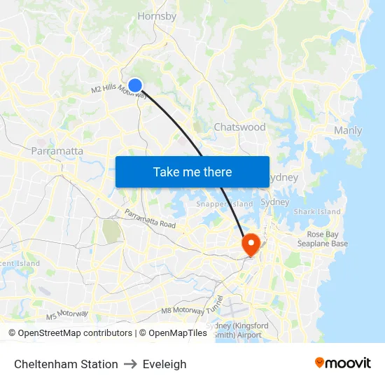 Cheltenham Station to Eveleigh map
