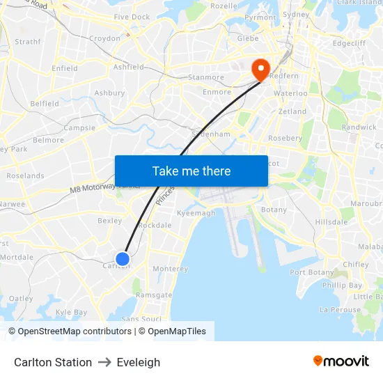 Carlton Station to Eveleigh map