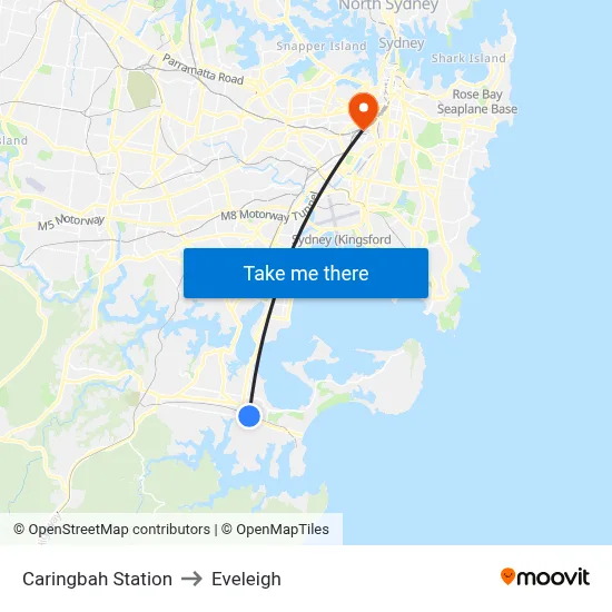 Caringbah Station to Eveleigh map