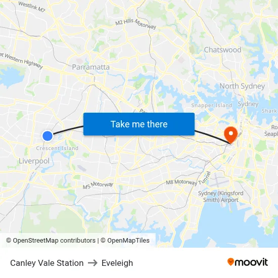 Canley Vale Station to Eveleigh map