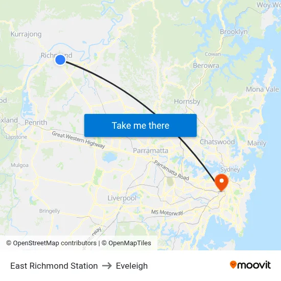 East Richmond Station to Eveleigh map