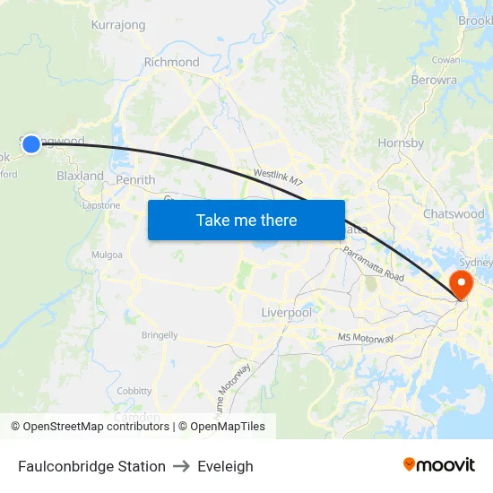 Faulconbridge Station to Eveleigh map