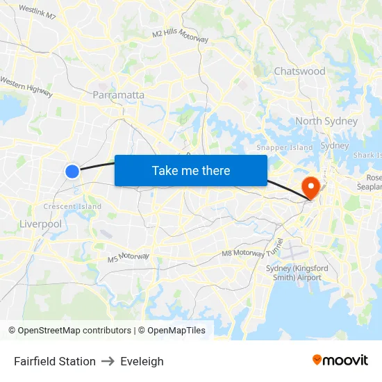 Fairfield Station to Eveleigh map