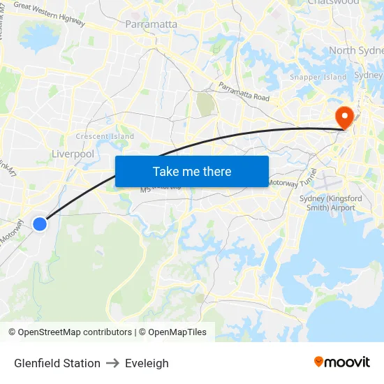 Glenfield Station to Eveleigh map