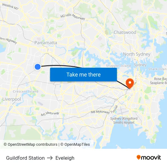 Guildford Station to Eveleigh map