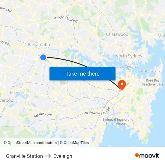 Granville Station to Eveleigh map