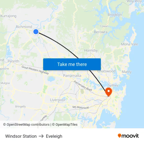 Windsor Station to Eveleigh map