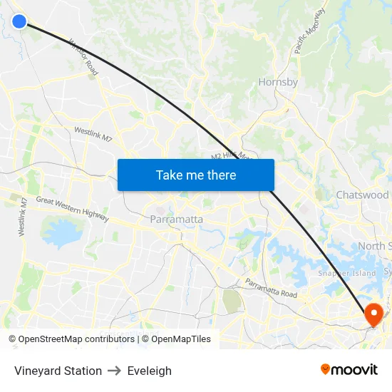Vineyard Station to Eveleigh map