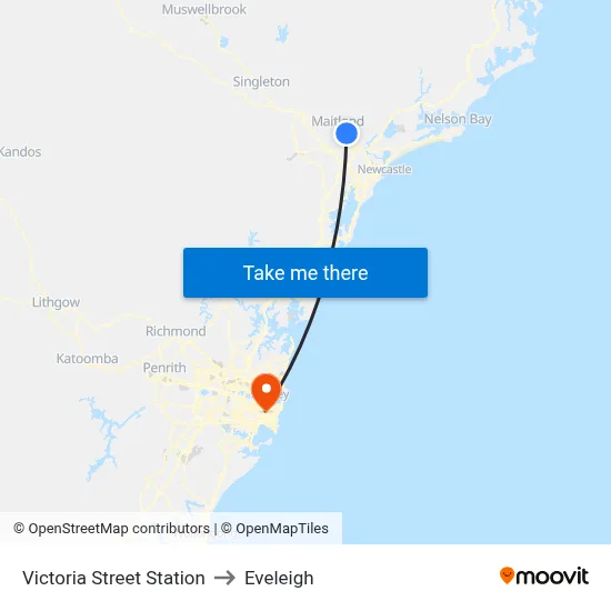 Victoria Street Station to Eveleigh map