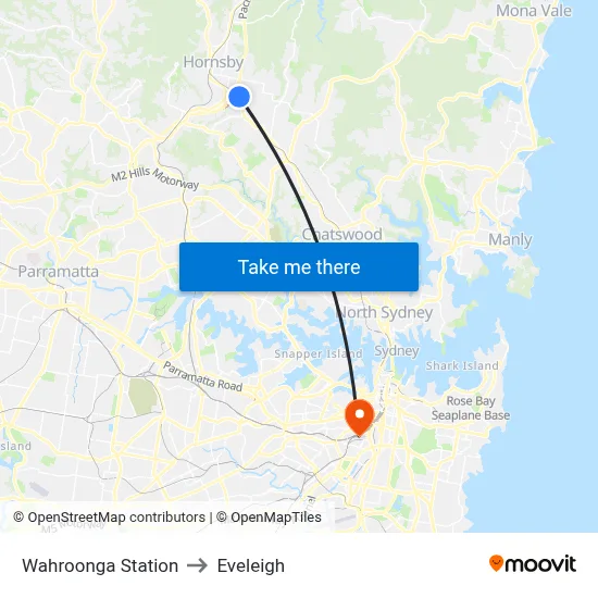 Wahroonga Station to Eveleigh map