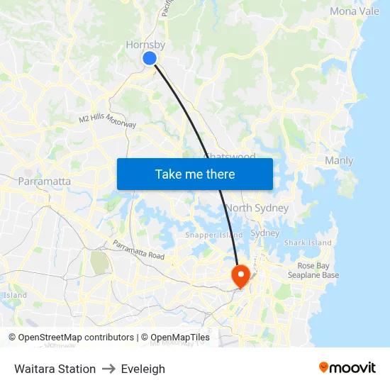 Waitara Station to Eveleigh map