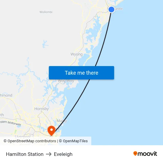 Hamilton Station to Eveleigh map