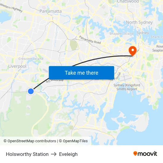 Holsworthy Station to Eveleigh map