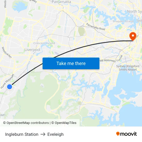 Ingleburn Station to Eveleigh map