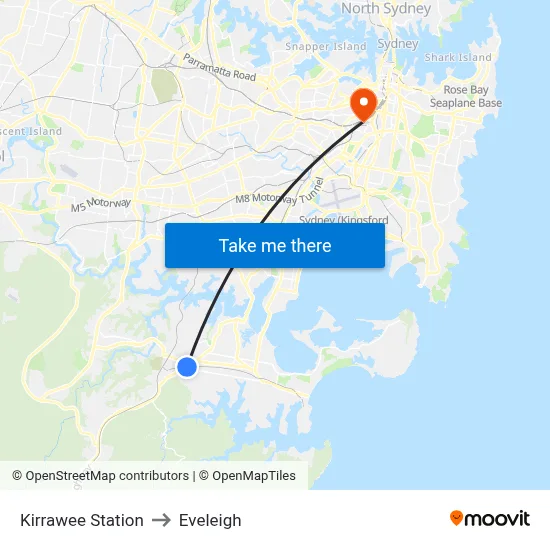 Kirrawee Station to Eveleigh map