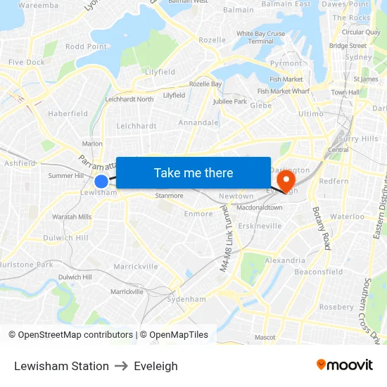 Lewisham Station to Eveleigh map