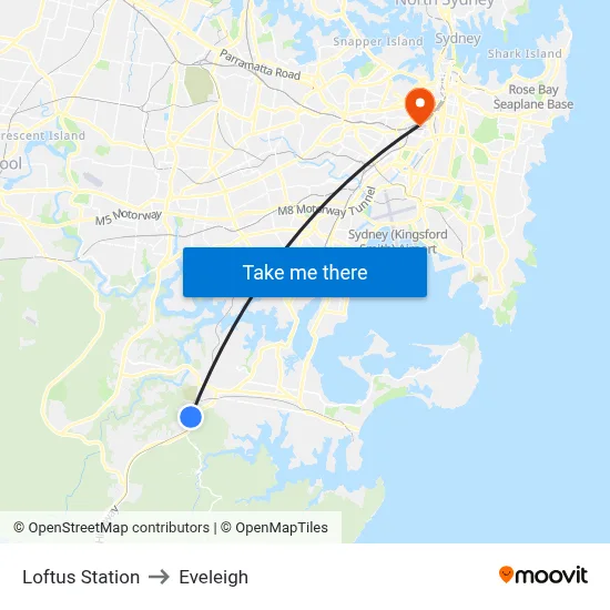 Loftus Station to Eveleigh map