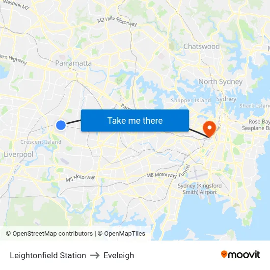Leightonfield Station to Eveleigh map