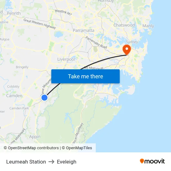 Leumeah Station to Eveleigh map