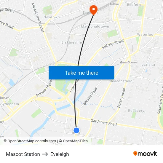 Mascot Station to Eveleigh map