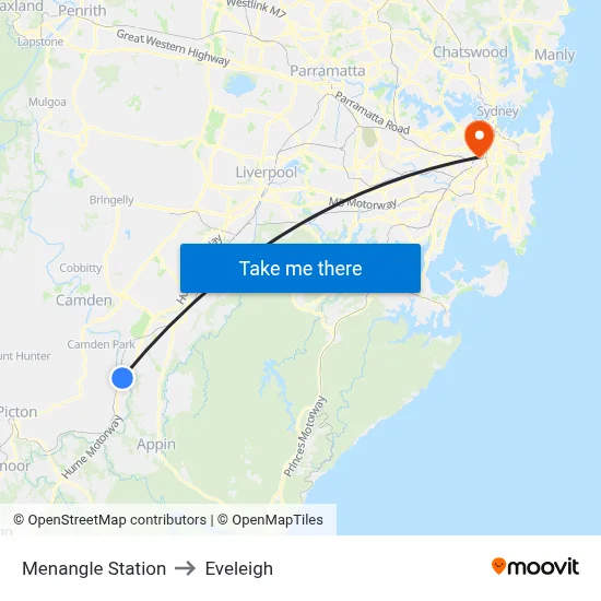 Menangle Station to Eveleigh map
