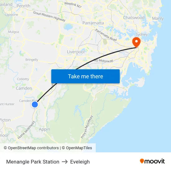 Menangle Park Station to Eveleigh map
