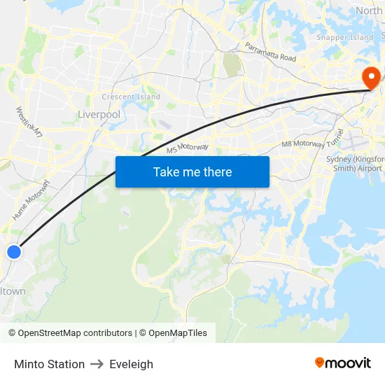 Minto Station to Eveleigh map