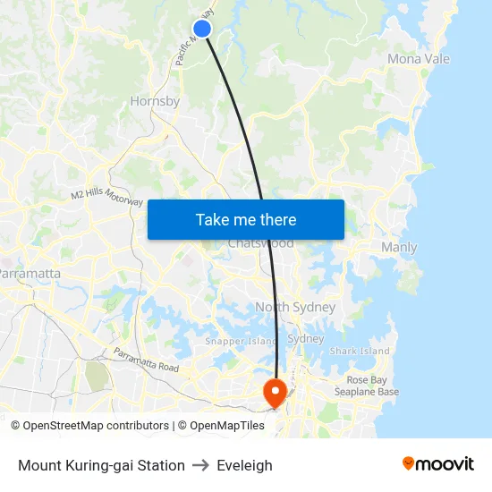 Mount Kuring-gai Station to Eveleigh map