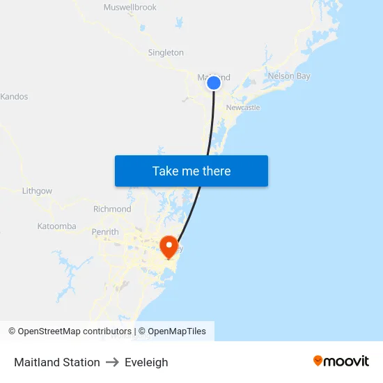 Maitland Station to Eveleigh map