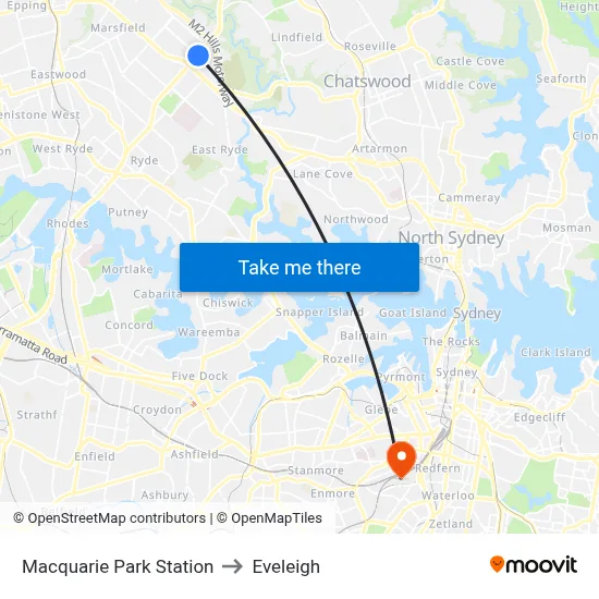 Macquarie Park Station to Eveleigh map