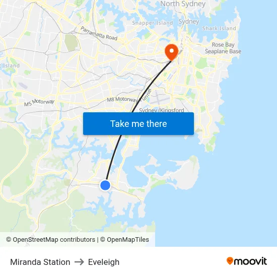 Miranda Station to Eveleigh map