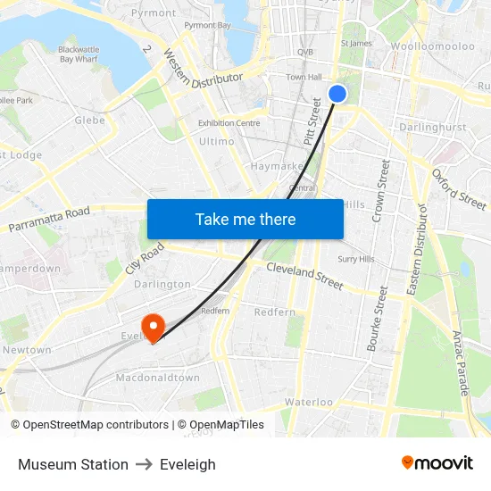 Museum Station to Eveleigh map