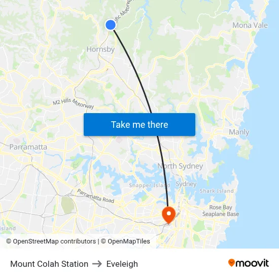 Mount Colah Station to Eveleigh map