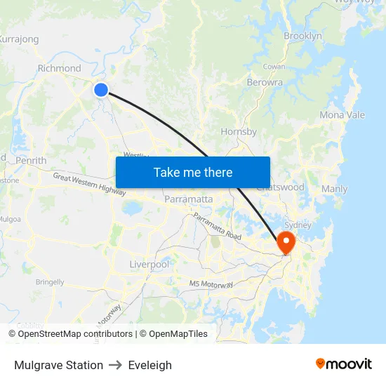 Mulgrave Station to Eveleigh map