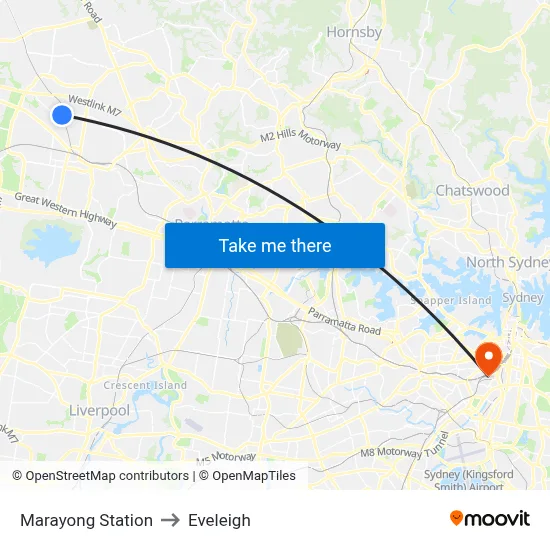 Marayong Station to Eveleigh map