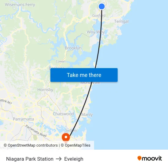 Niagara Park Station to Eveleigh map