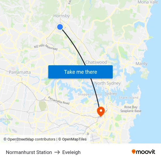 Normanhurst Station to Eveleigh map