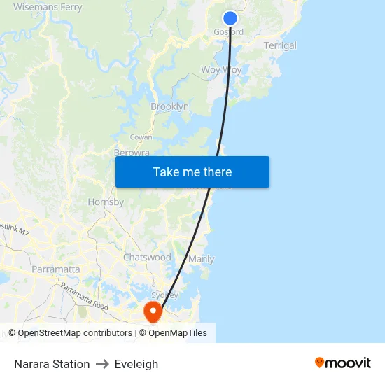Narara Station to Eveleigh map