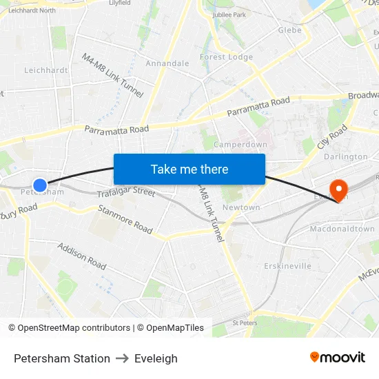 Petersham Station to Eveleigh map