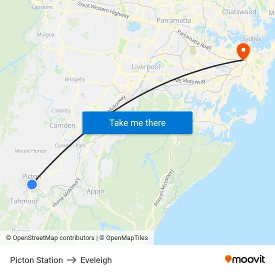 Picton Station to Eveleigh map