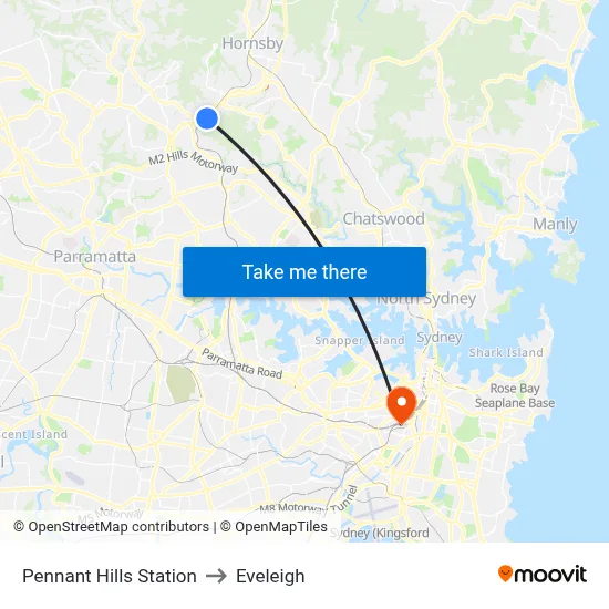 Pennant Hills Station to Eveleigh map