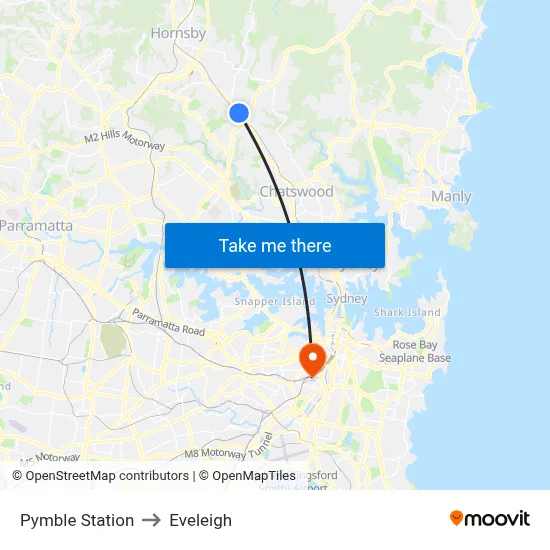 Pymble Station to Eveleigh map