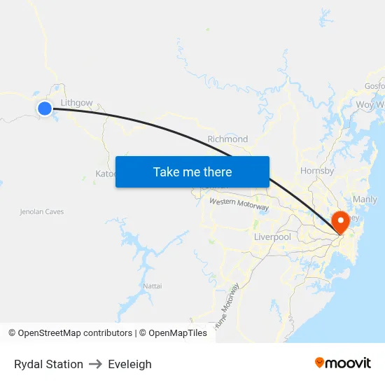 Rydal Station to Eveleigh map