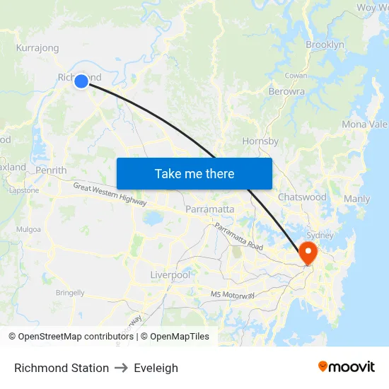 Richmond Station to Eveleigh map